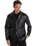 Men's Safari Black Leather Jacket Front View - Trendy Leather Jackets