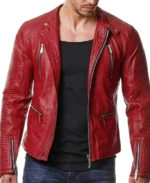 Men's Slim Fit Red Biker Leather Jacket - Trendy Leather Jackets