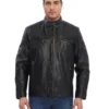 Men's Solid Black Biker Leather Jacket - Trendy Leather Jackets