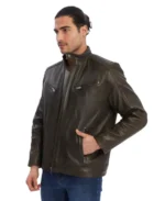 Men's Solid Dark Brown Leather Jacket Side - Trendy Leather JacketsJacket