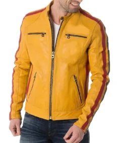 Men's Yellow Motorcycle Leather Jacket - Trendy Leather Jackets
