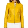 Nappa Yellow Biker Leather Jacket Front - Trendy Leather Jackets