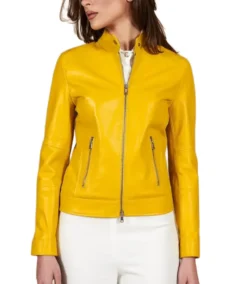 Nappa Yellow Biker Leather Jacket Front - Trendy Leather Jackets