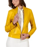 Nappa Yellow Biker Leather Jacket Front - Trendy Leather JacketsView