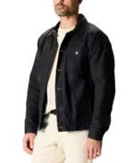 Men's Black Flannel Trucker Jacket Side - Trendy Leather Jackets