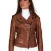 Women Brown Biker Leather Jacket - Trendy Leather Jackets