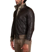 Men Dark Brown Sheepskin Bomber Jacket Side - Trendy Leather Jackets