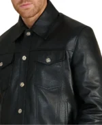 Oliver Black Leather Jacket Closeup - Trendy Leather Jackets
