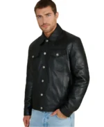 Oliver Black Leather Jacket Front - Trendy Leather Jackets