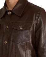 Oliver Dark Brown Leather Jacket Closeup - Trendy Leather Jackets
