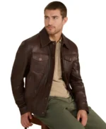 Oliver Dark Brown Leather Jacket Front - Trendy Leather Jackets