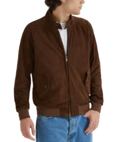 Premium Chocolate Brown G9 Harrington Suede Jacket - Grey - Trendy Leather Jackets