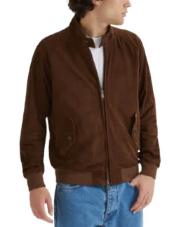 Premium Chocolate Brown G9 Harrington Suede Jacket - Grey - Trendy Leather Jackets