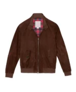 Premium Chocolate Brown G9 Harrington Suede Jacket Front - Grey - Trendy Leather Jackets