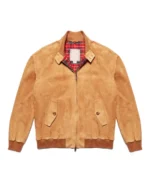 Premium G9 Harrington Suede Jacket Front - Camel Brown