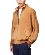 Premium G9 Harrington Suede Jacket Side - Camel Brown