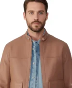 Rafe Light Brown Leather Jacket Closeup - Trendy Leather Jackets