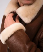 Rupert Brown Shearling Aviator Jacket Closeup - Trendy Leather Jackets