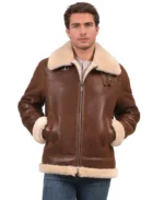 Rupert Brown Shearling Aviator Jacket Front - Trendy Leather Jackets