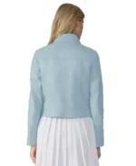 Shop The Flora Sky Blue Leather Jacket - Trendy Leather Jackets