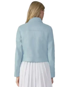 Shop The Flora Sky Blue Leather Jacket - Trendy Leather Jackets