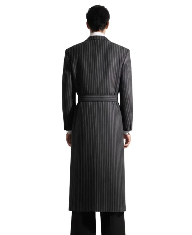 Shop The Men's Charcoal Black Pinstripe Long Coat - Trendy Leather Jackets