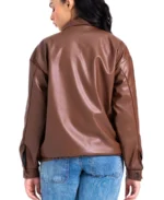 Shop The Women Brown Oversized Faux Leather Jacket - Trendy Leather Jackets