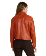 Shop The Women Ella Orange Leather Jacket - Trendy Leather Jackets