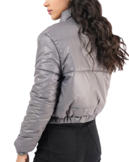 Shop The Women Grey Cropped Puffer Jacket - Trendy Leather Jackets