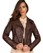 Women Pull Up Dark Brown Biker Leather Jacket - Trendy Leather Jackets