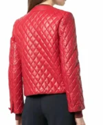 Women’s Collarless Quilted Leather Jacket - Trendy Leather Jackets