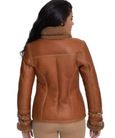Shop The Women's Silky Brick Brown Shearling Jacket - Trendy Leather Jackets