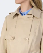 Soho Beige Leather Trench Coat Closeup - Trendy Leather Jackets