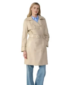 Soho Beige Leather Trench Coat Front - Trendy Leather Jackets