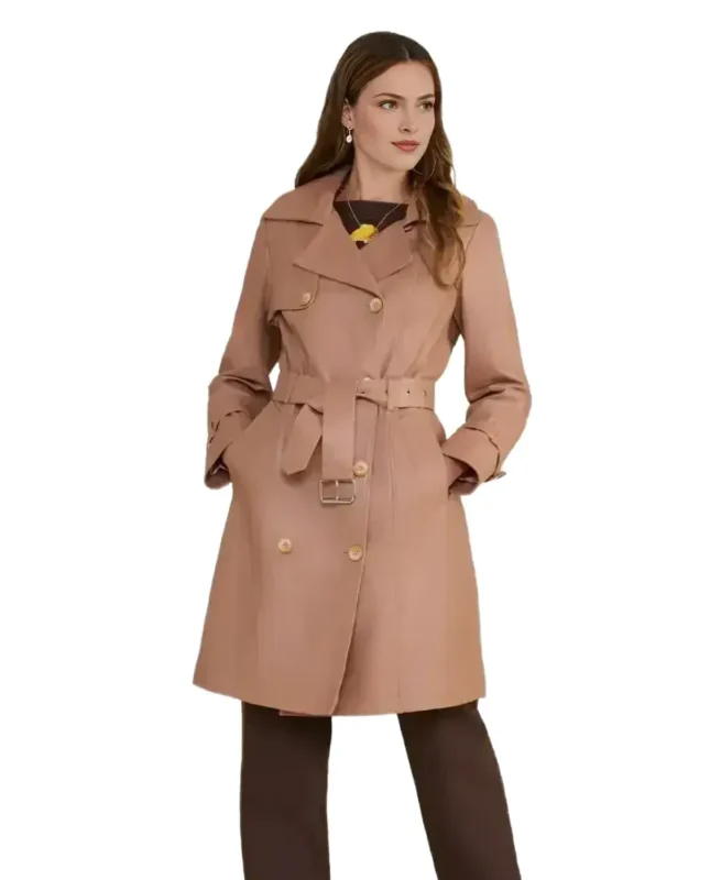 Soho Peach Leather Trench Coat - Trendy Leather Jackets