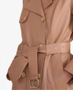 Soho Peach Leather Trench Coat Closeup - Trendy Leather Jackets