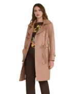 Soho Peach Leather Trench Coat Front - Trendy Leather Jackets