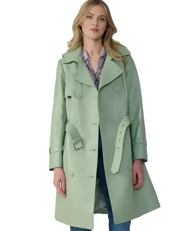 Soho Sage Green Leather Trench Coat - Trendy Leather Jackets