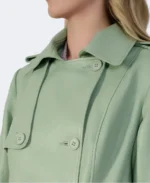 Soho Sage Green Leather Trench Coat Closeup - Trendy Leather Jackets