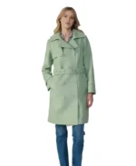 Soho Sage Green Leather Trench Coat Front - Trendy Leather Jackets
