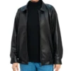 Women Black Oversized Faux Leather Jacket - Trendy Leather Jackets