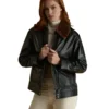 Women Black Shearling Collar Leather Jacket - Trendy Leather Jackets