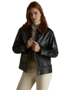 Women Black Shearling Collar Leather Jacket - Trendy Leather Jackets
