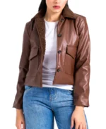 Women Brown Sherpa Collared Leather Jacket - Trendy Leather Jackets