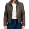 Women Chocolate Brown Puffer Jacket - Trendy Leather Jackets