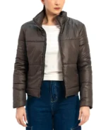 Women Chocolate Brown Puffer Jacket - Trendy Leather Jackets