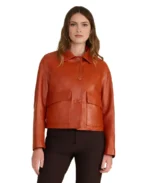 Women Ella Orange Leather Jacket - Trendy Leather Jackets