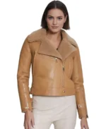 Women Eloise Brown Shearling Jacket Front - Trendy Leather Jackets