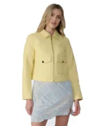 Women Flora Yellow Leather Jacket Front - Trendy Leather Jackets