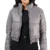 Women Grey Cropped Puffer Jacket - Trendy Leather Jackets